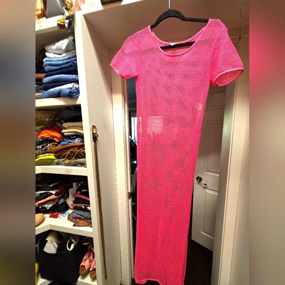 Pink Mesh Maxi Dress